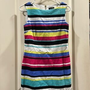 Tahari Arthur S. Levine Linen Blend Striped sleeveless zip up lined Dress size 4